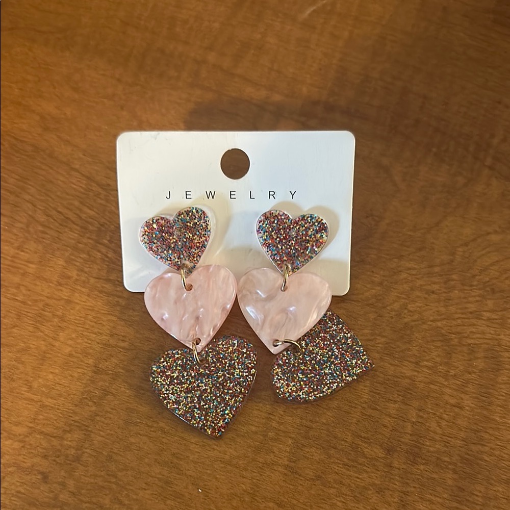 Never worn Pink and Glitter Heart Earrings so cute!
